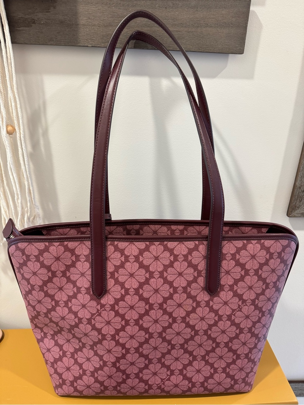 kate spade Pink Floral Jacquard Tote with Burgundy Trim - Picture 4 of 6